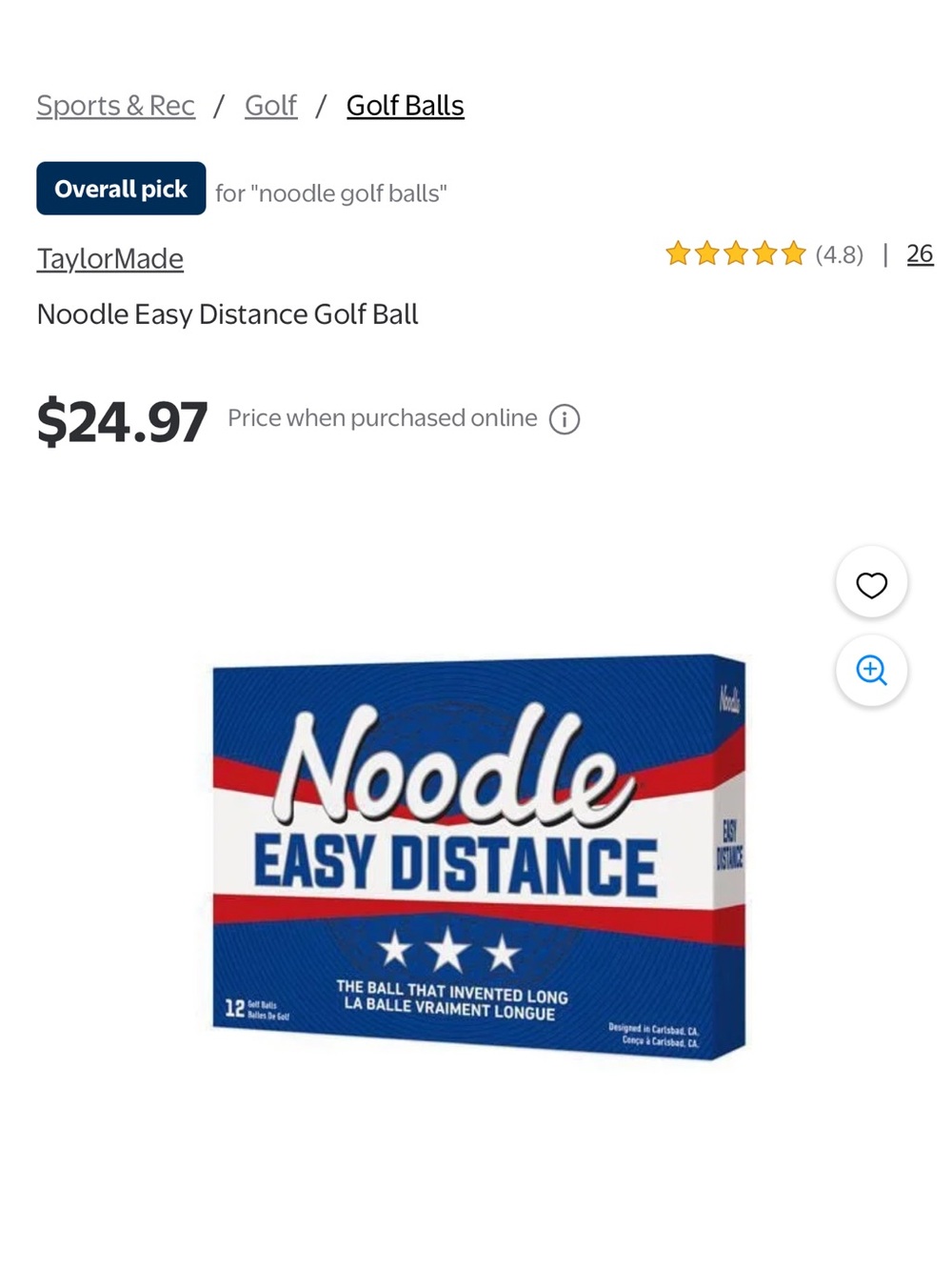 Noodle Easy Distance Golf Balls - Blue/White/Red Box
